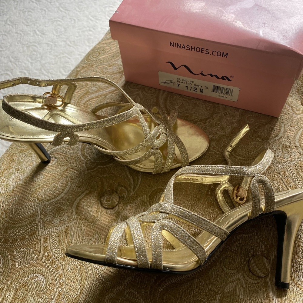 Gold elegant strappy heels
